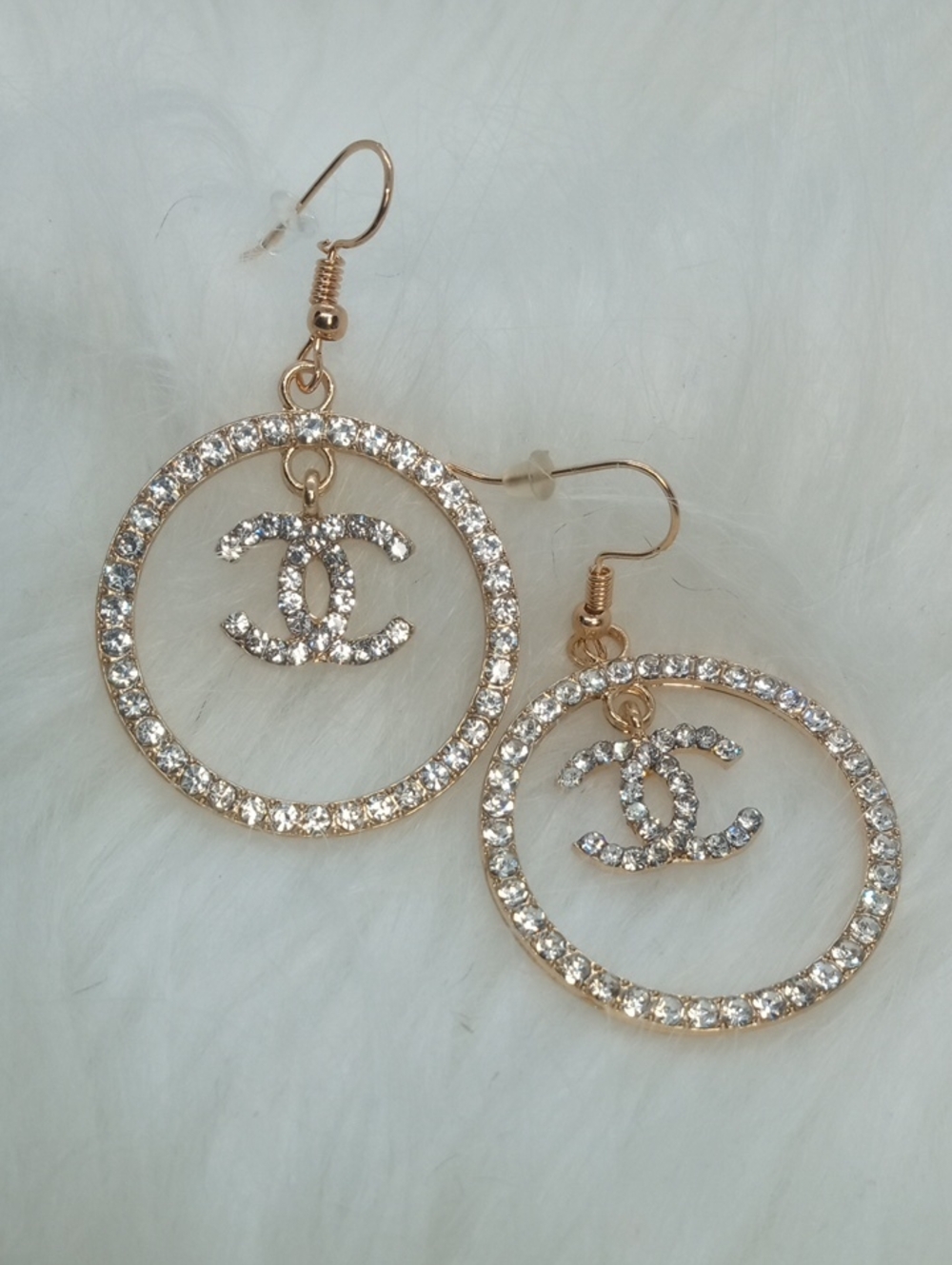 BEDAZZLED GOLD TONE HOOPS LETTER C